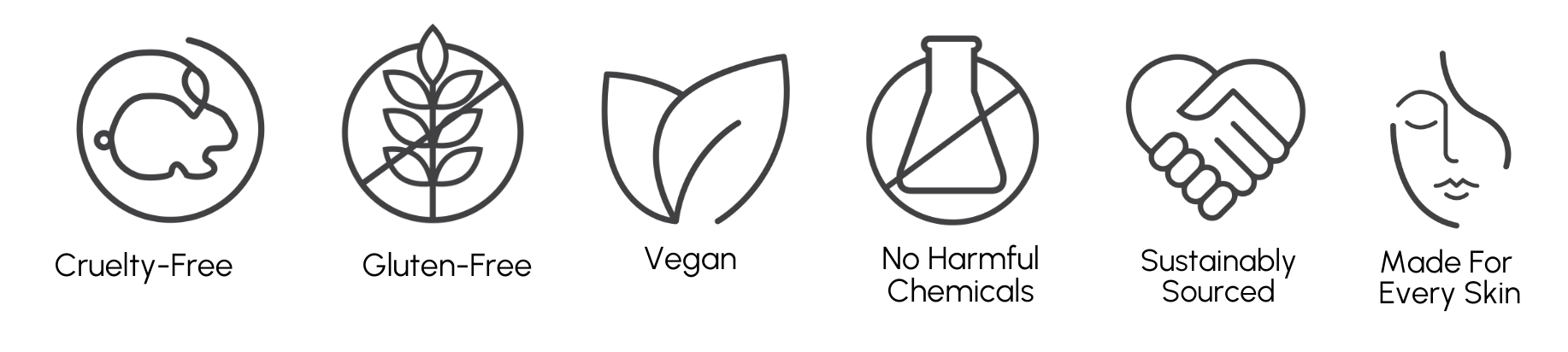 Organic makeup certification icons for cruelty-free, vegan, and skin-safe standards